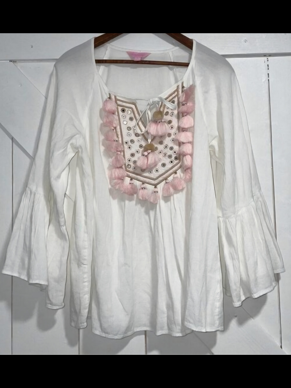 Lilly Pulitzer Shandy Tunic Work Mirror Accents And Pink Tassle Trim